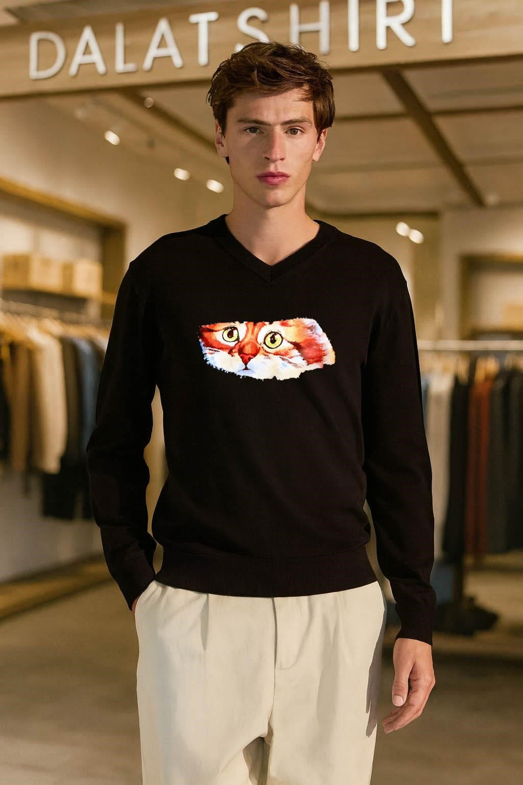 Close-up Watercolor Ginger Cat Face with Green Eyes shirt
