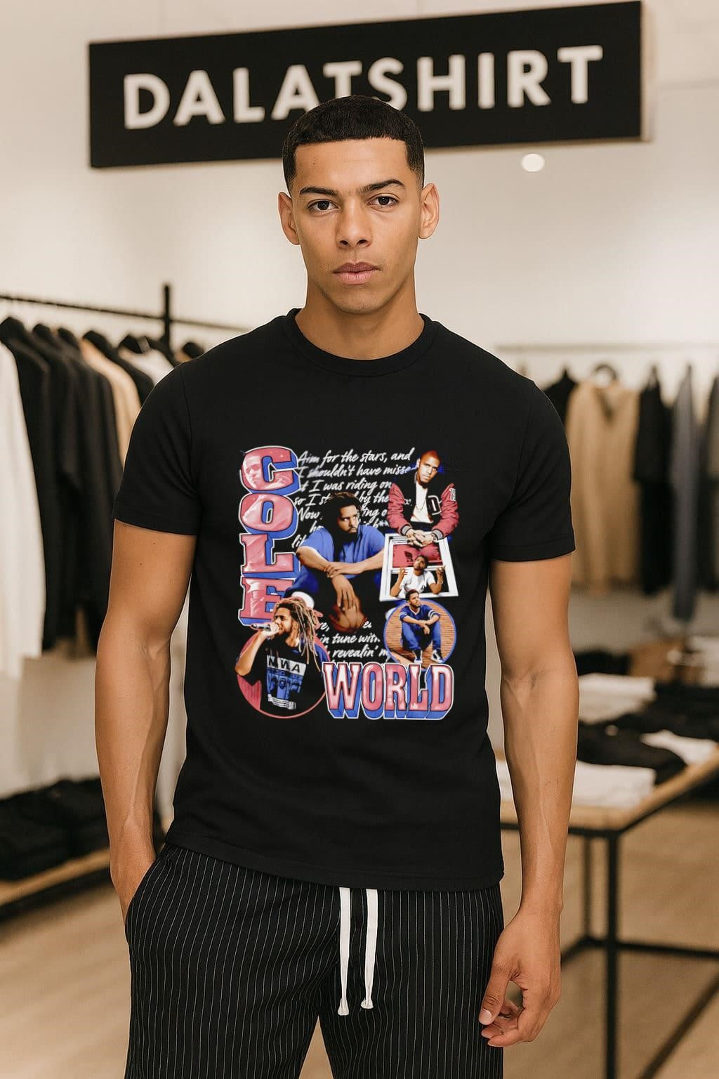 Cole World J Cole lyric collage portrait shirt