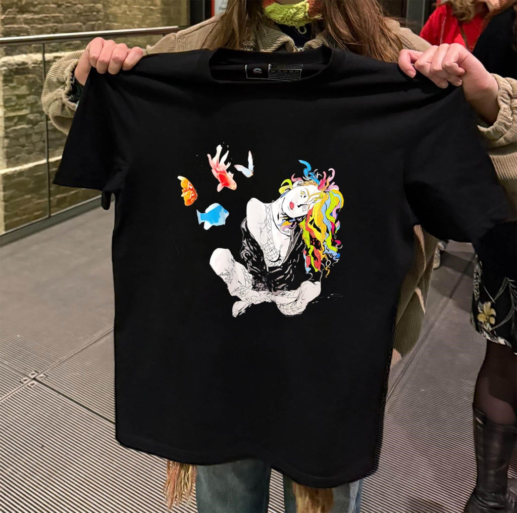 Colorful Hair Girl with Butterflies and Fish shirt