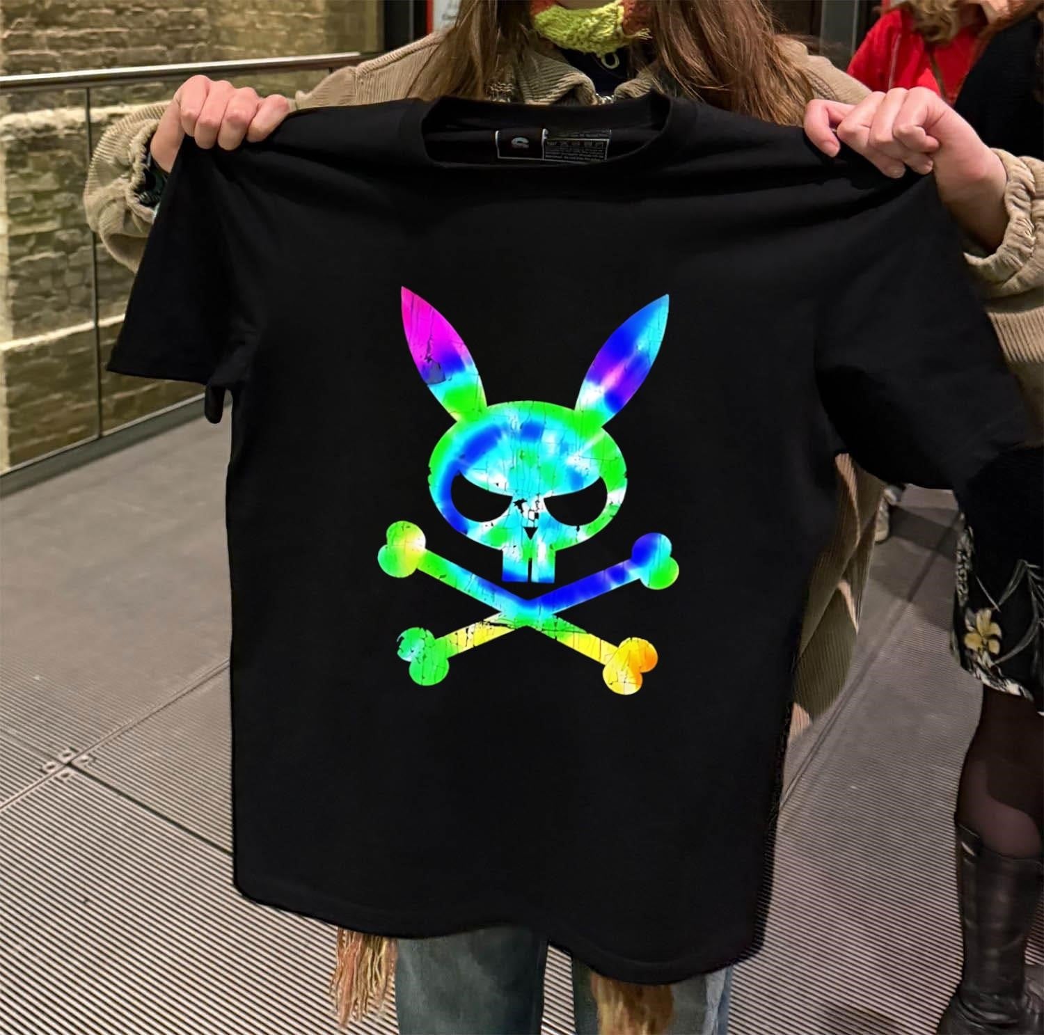 Colorful Tie Dye Skull Bunny Head Crossbones Gothic Aesthetic shirt