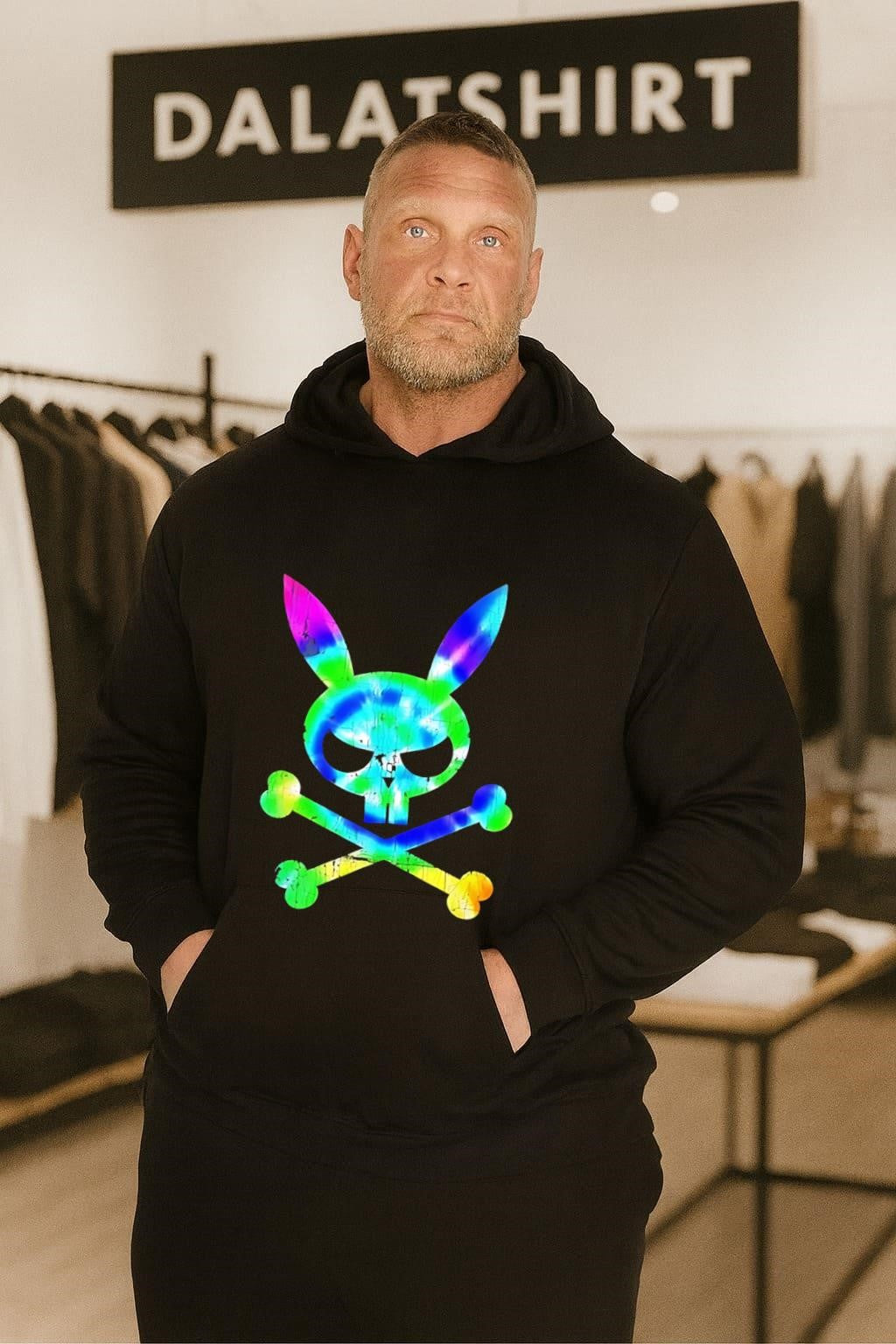 Colorful Tie Dye Skull Bunny Head Crossbones Gothic Aesthetic shirt