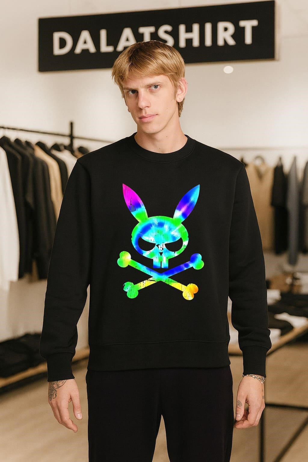 Colorful Tie Dye Skull Bunny Head Crossbones Gothic Aesthetic shirt
