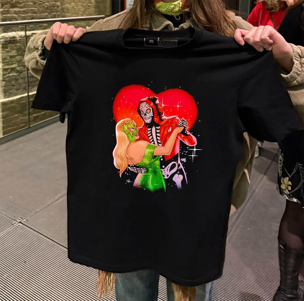 Contrallave X Spiderdave 2025 Skeleton And Masked Woman Dancing Love shirt