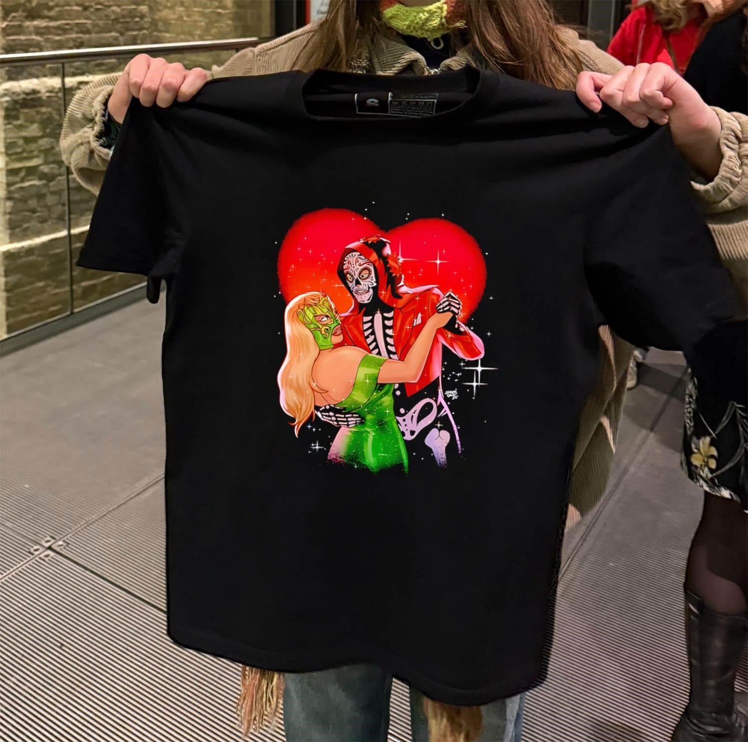 Contrallave X Spiderdave 2025 Skeleton And Masked Woman Dancing Love shirt
