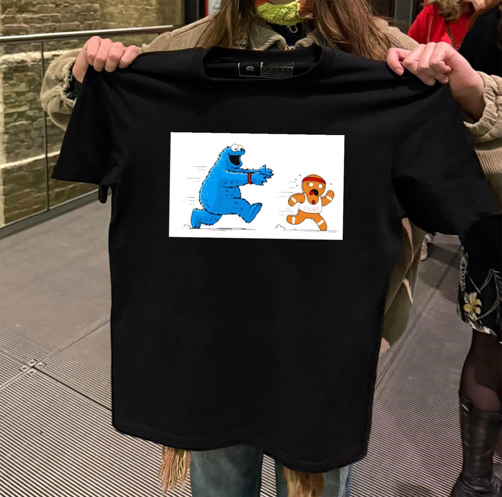 Cookie Monster Chasing Gingerbread Pacer Man Funny Cartoon shirt