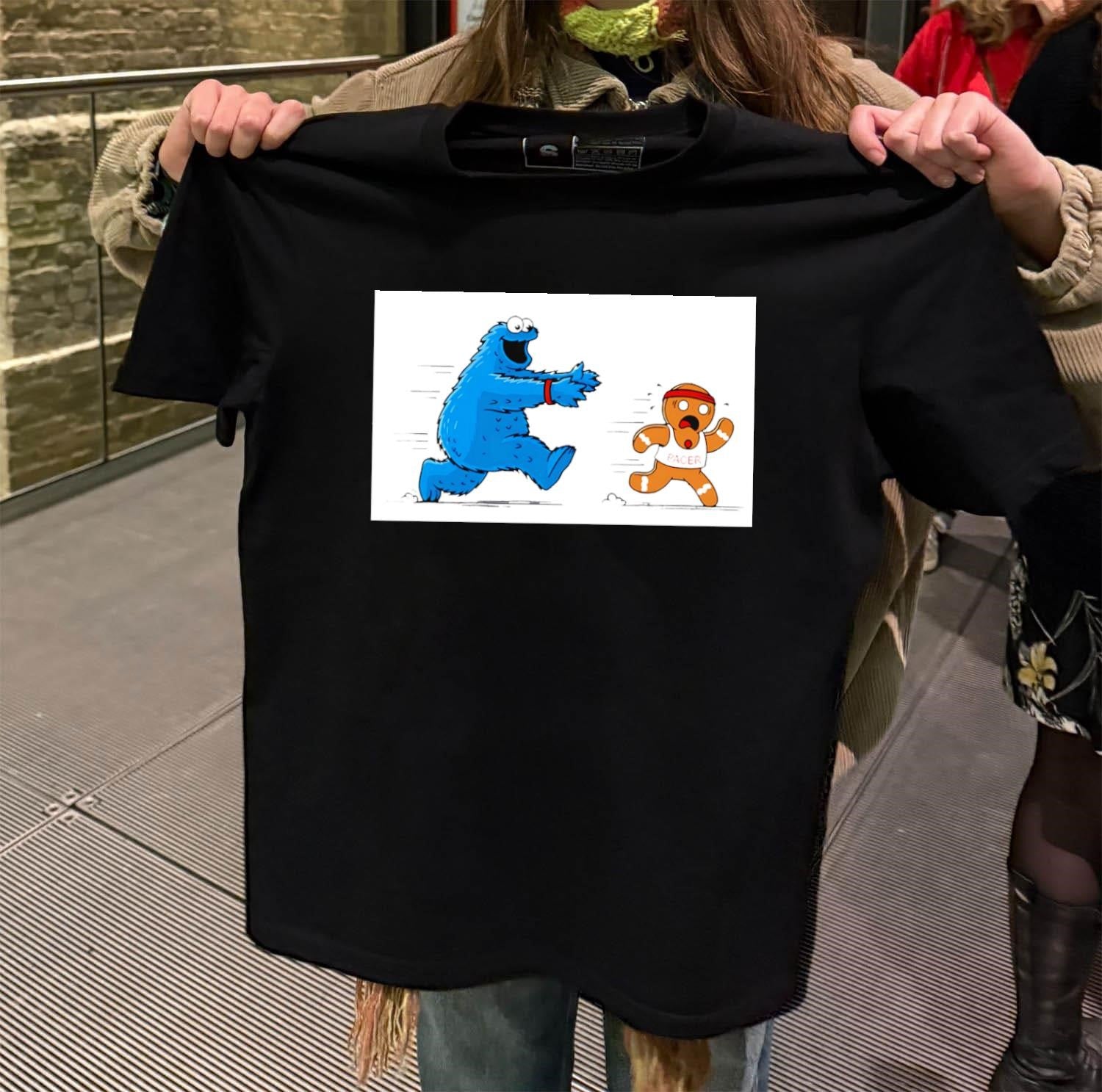 Cookie Monster Chasing Gingerbread Pacer Man Funny Cartoon shirt