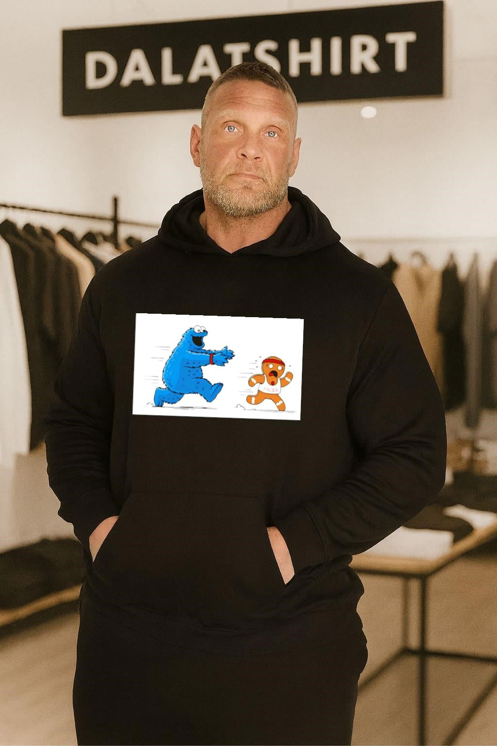 Cookie Monster Chasing Gingerbread Pacer Man Funny Cartoon shirt