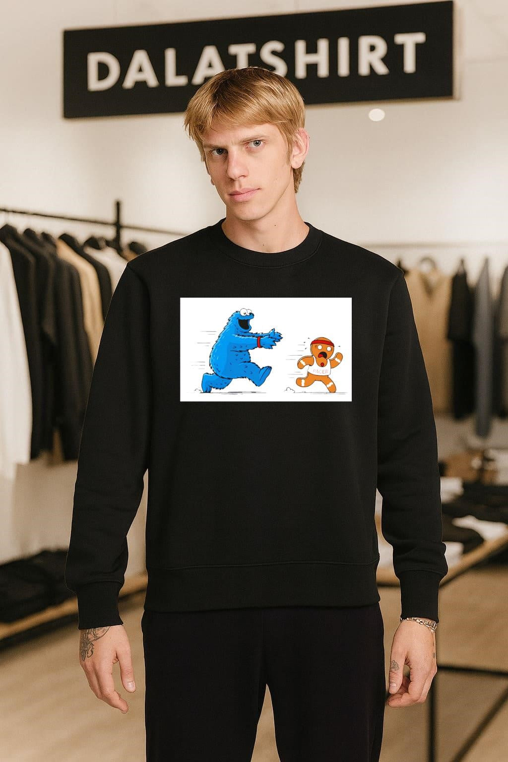 Cookie Monster Chasing Gingerbread Pacer Man Funny Cartoon shirt