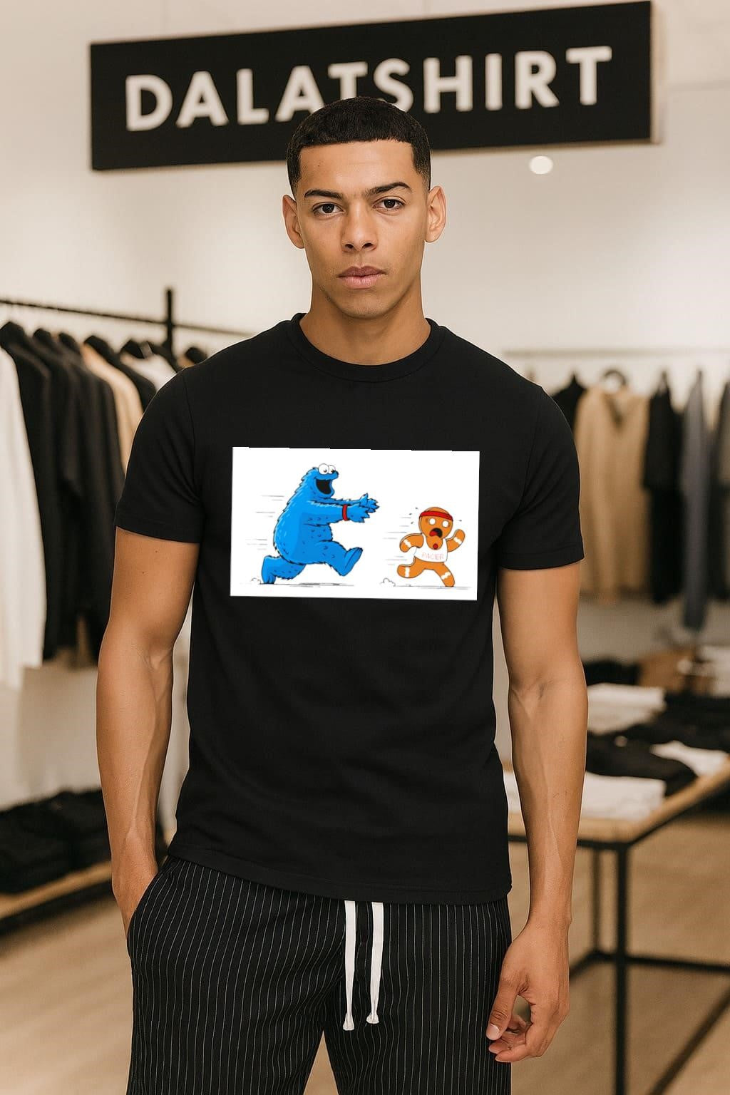 Cookie Monster Chasing Gingerbread Pacer Man Funny Cartoon shirt
