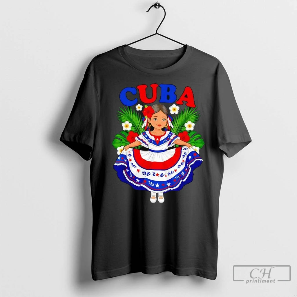 Cuba Cuban Girl Traditional Dress Tropical Flowers T Shirts