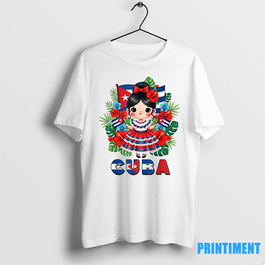 Cute Cuba Cuban Girl Traditional Dress Tropical Flowers Tshirts Sweater