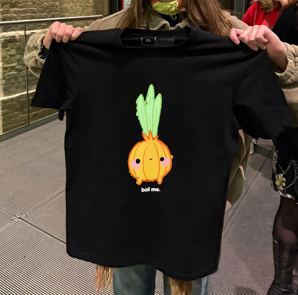 Cute yellow onion character with pink cheeks boil me shirt