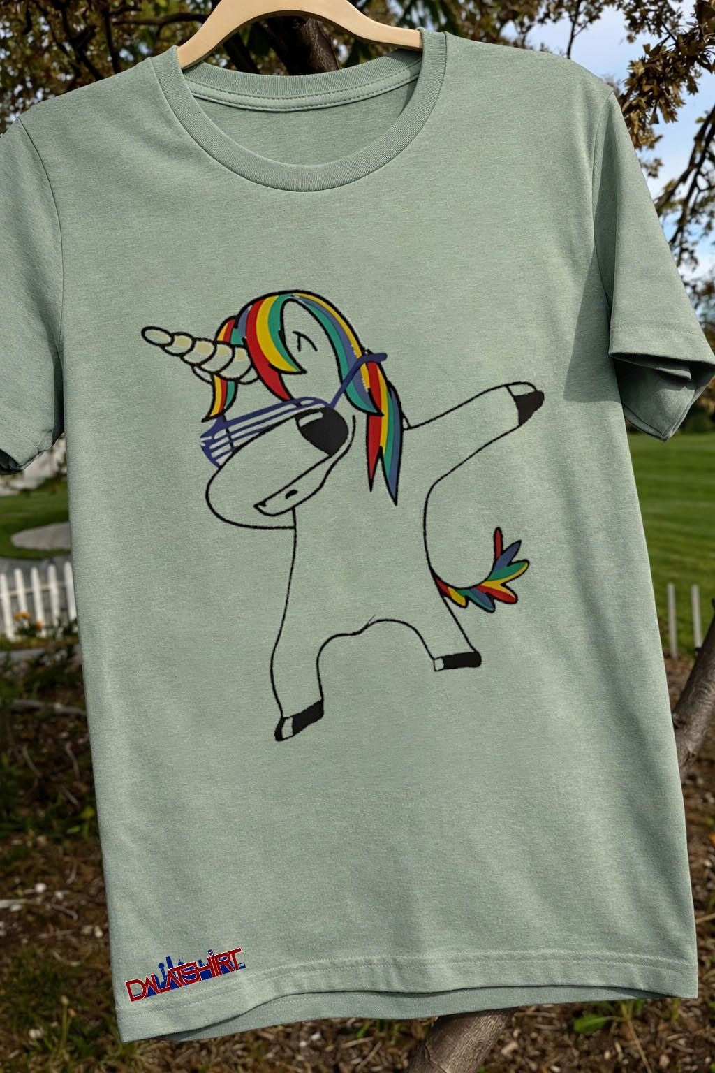 Dabbing Unicorn with Rainbow Hair and Shutter Shades shirt