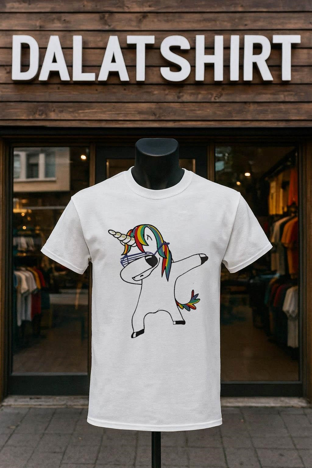 Dabbing Unicorn with Rainbow Hair and Shutter Shades shirt