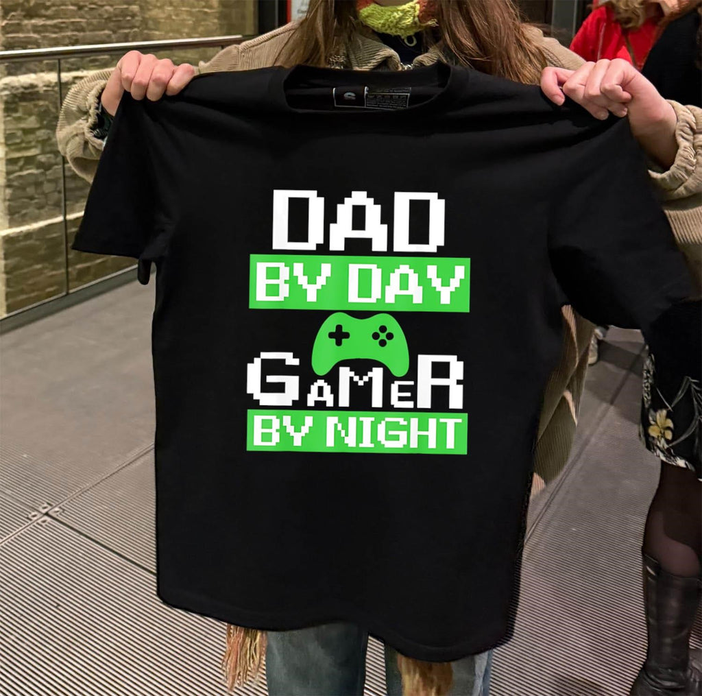 Dad By Day Gamer By Night Green Pixel Controller shirt