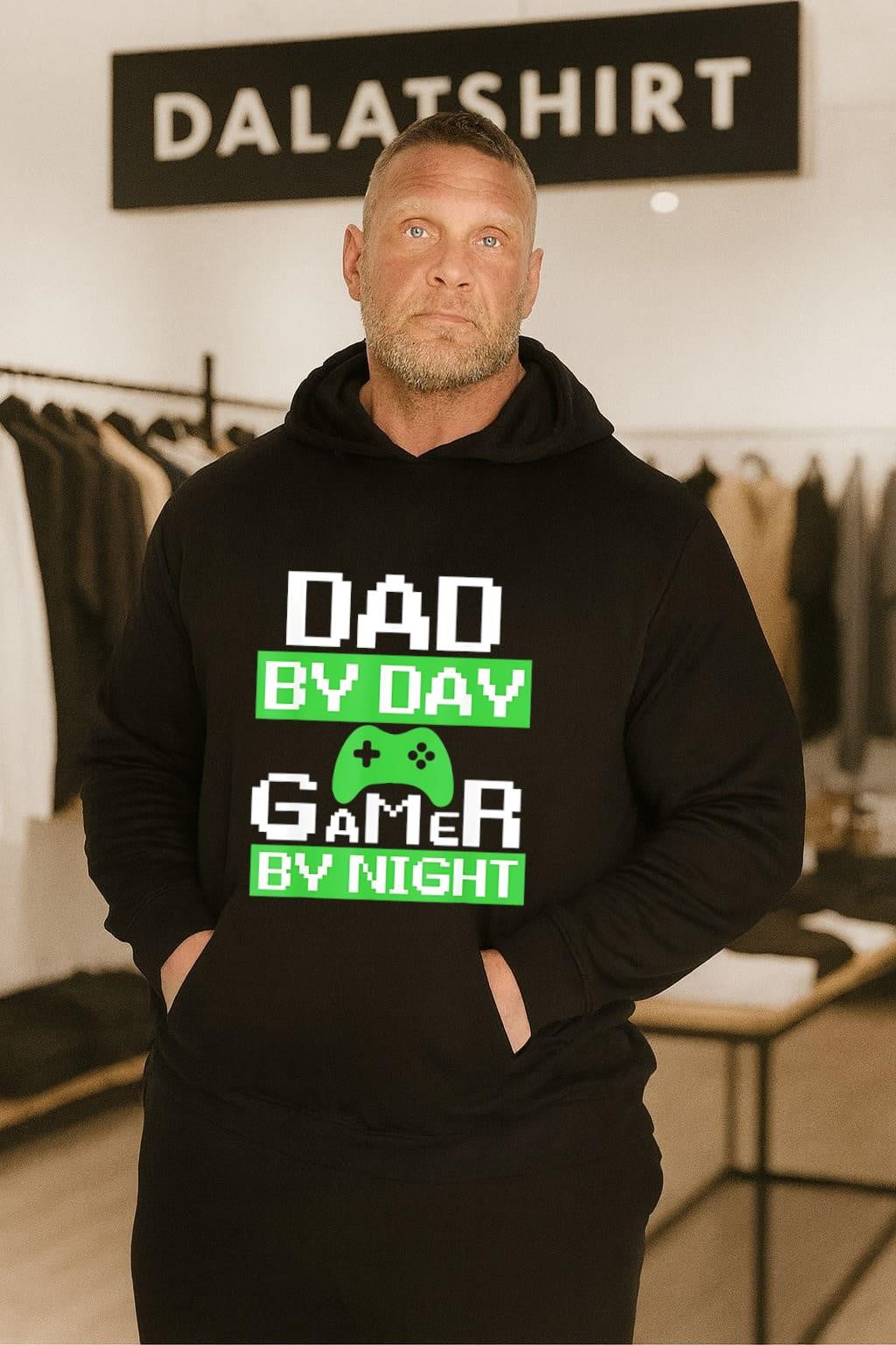 Dad By Day Gamer By Night Green Pixel Controller shirt