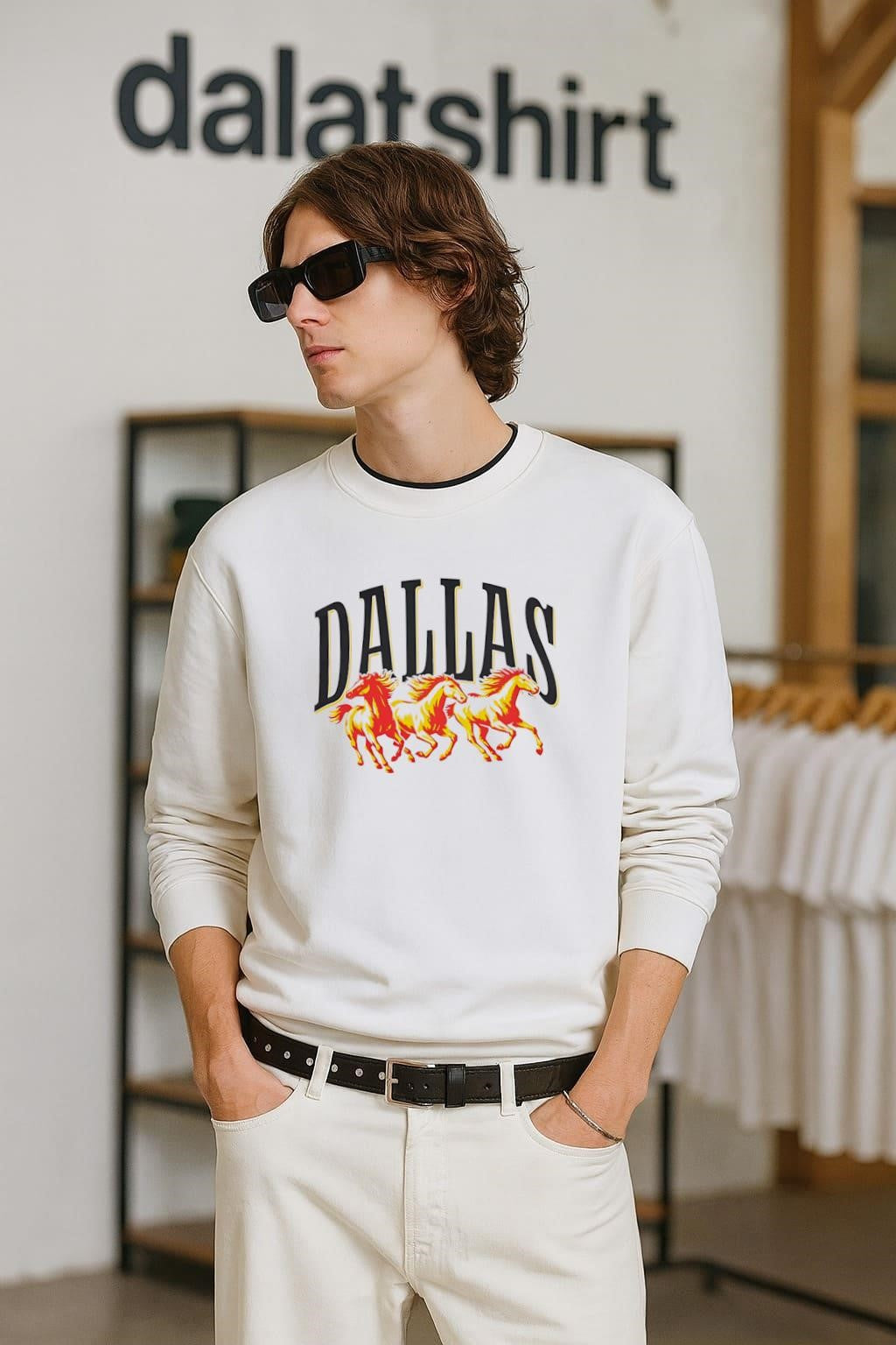 Dallas City Three Running Horses Retro Western Graphic Aesthetic shirt
