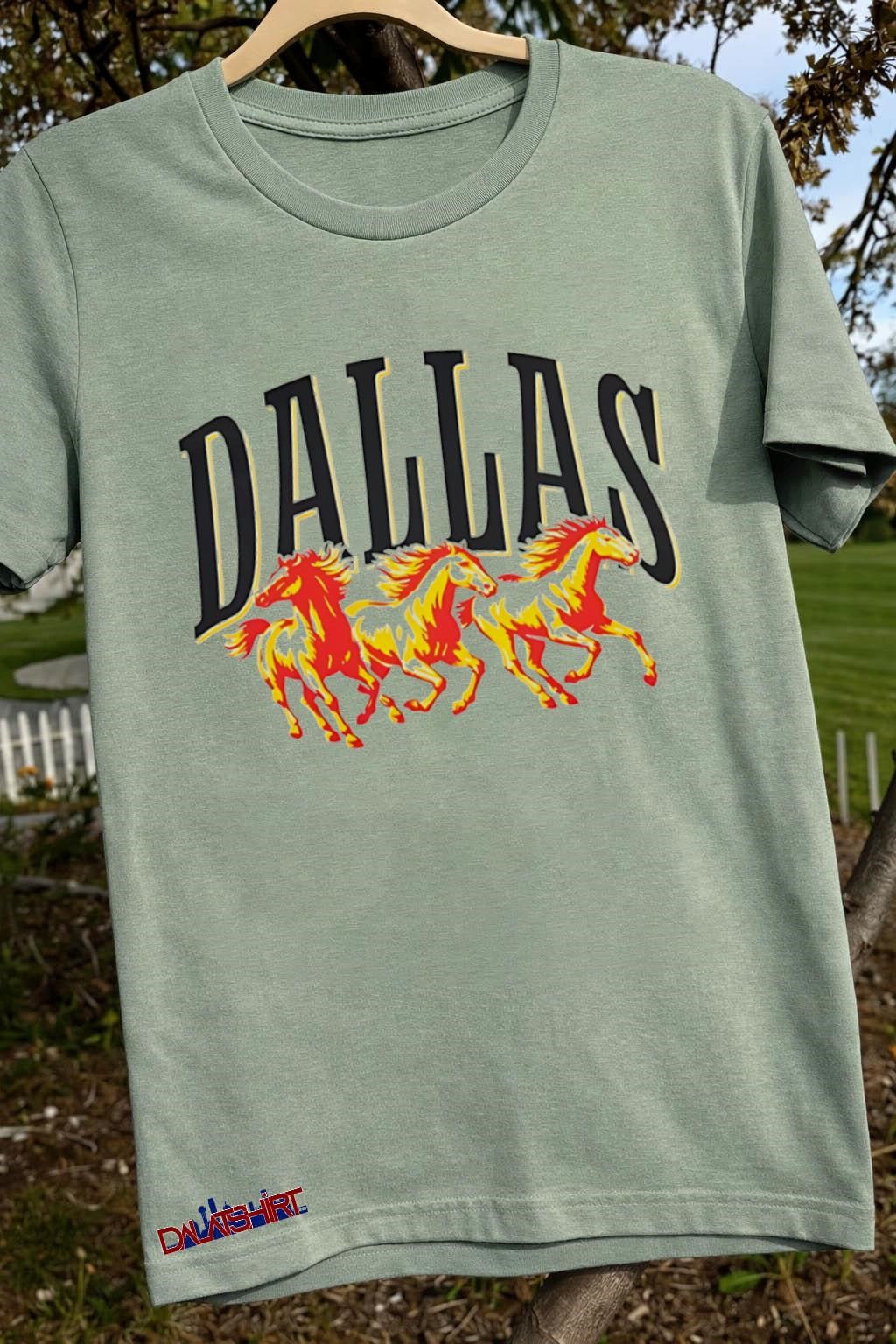 Dallas City Three Running Horses Retro Western Graphic Aesthetic shirt