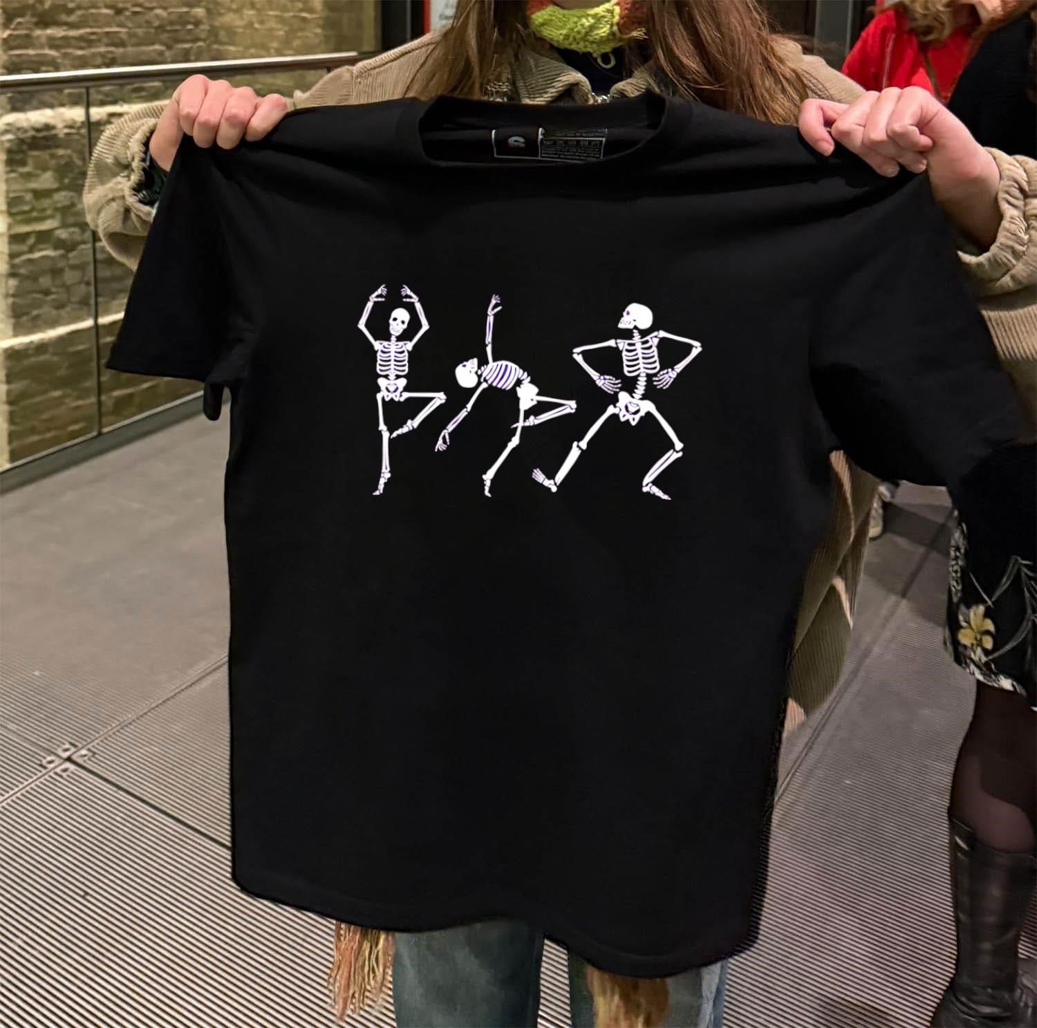 Dancing White Skeletons Background Funny shirt