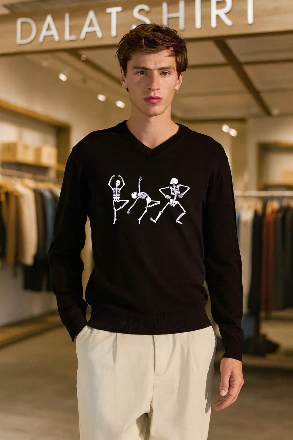 Dancing White Skeletons Background Funny shirt