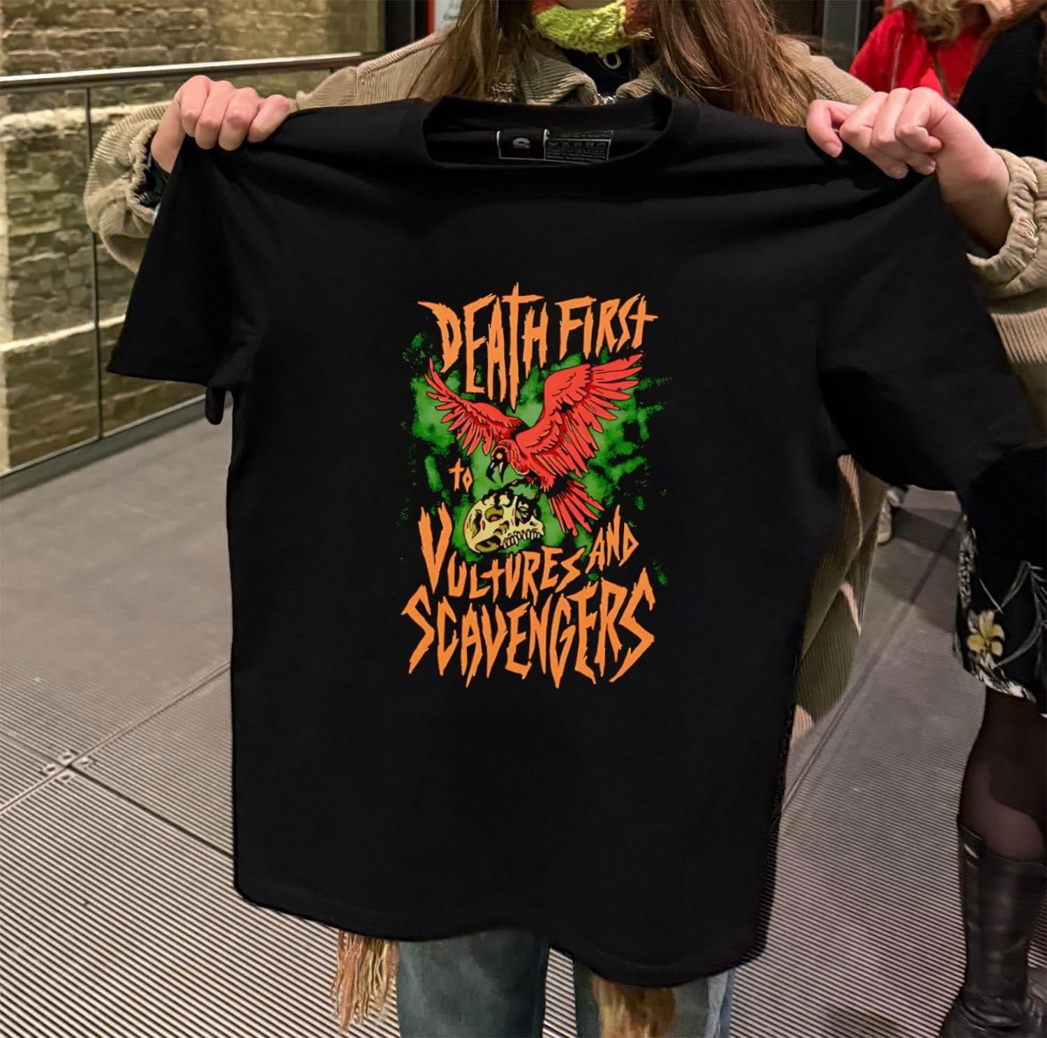 Death First To Vultures And Scavengers Red Bird Skull shirt