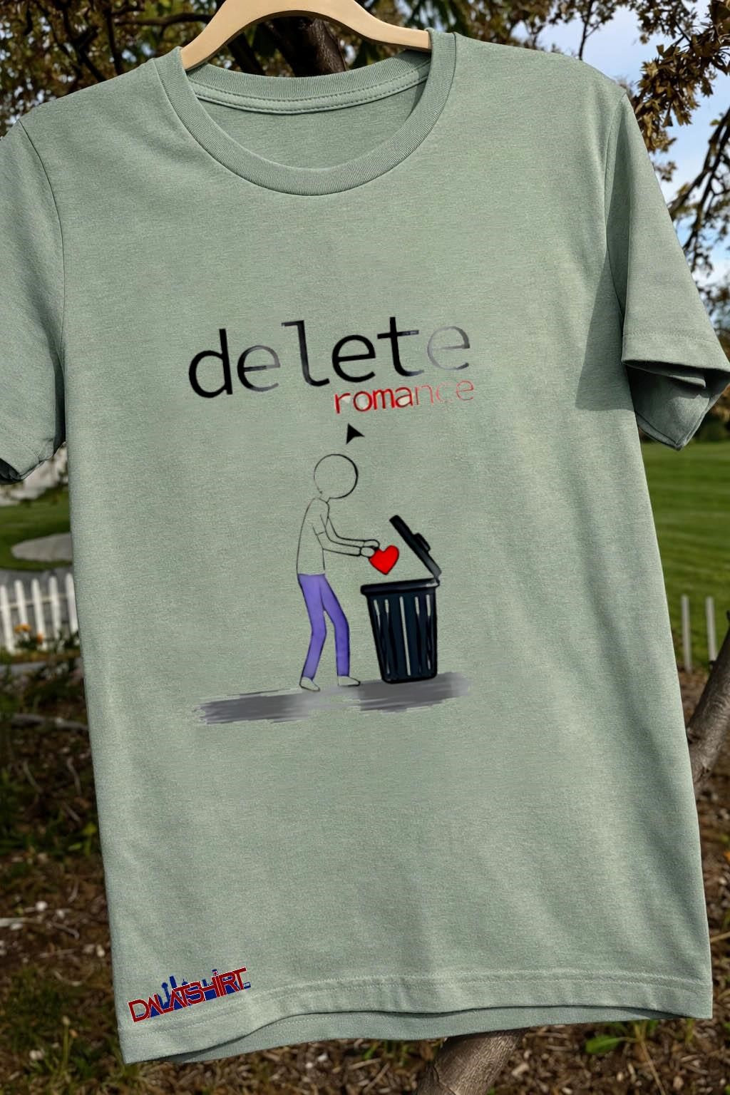 Delete Romance Stickman Throwing Heart into Trash Can shirt