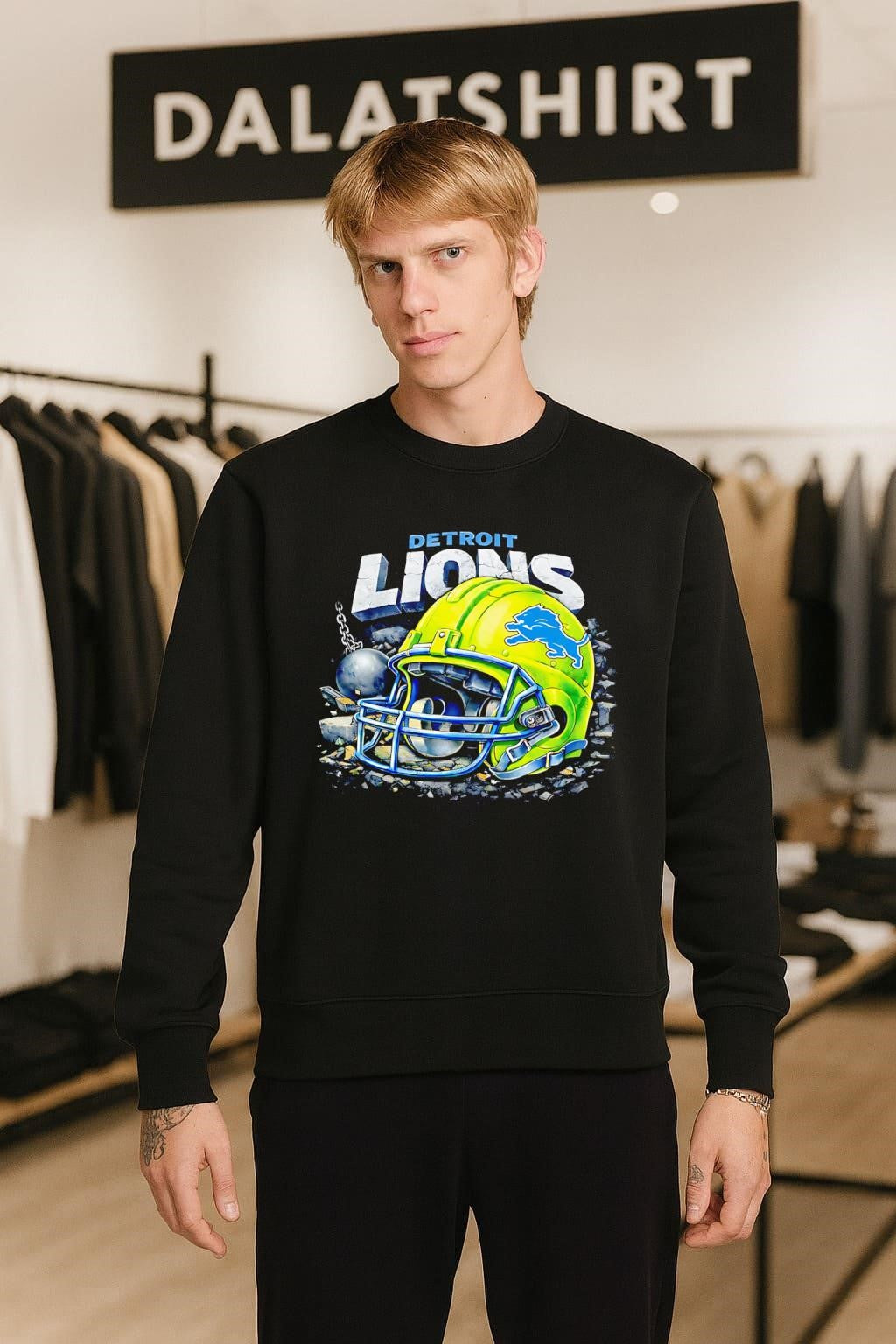Detroit Lions Football Helmet Wrecking Ball Graphic Sports shirt