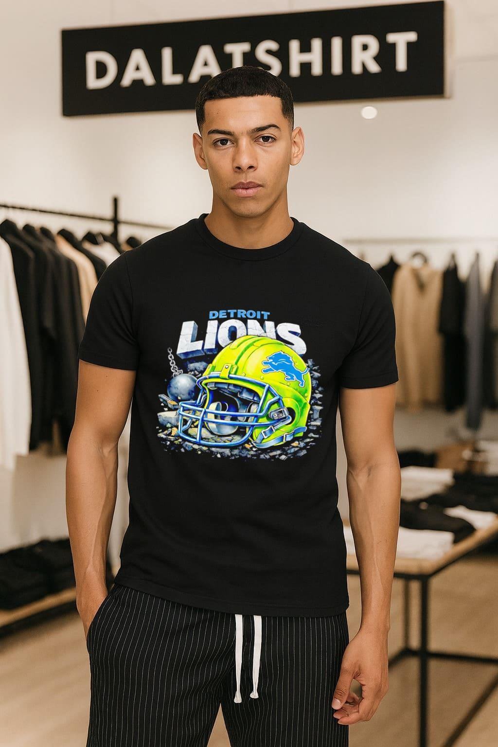 Detroit Lions Football Helmet Wrecking Ball Graphic Sports shirt