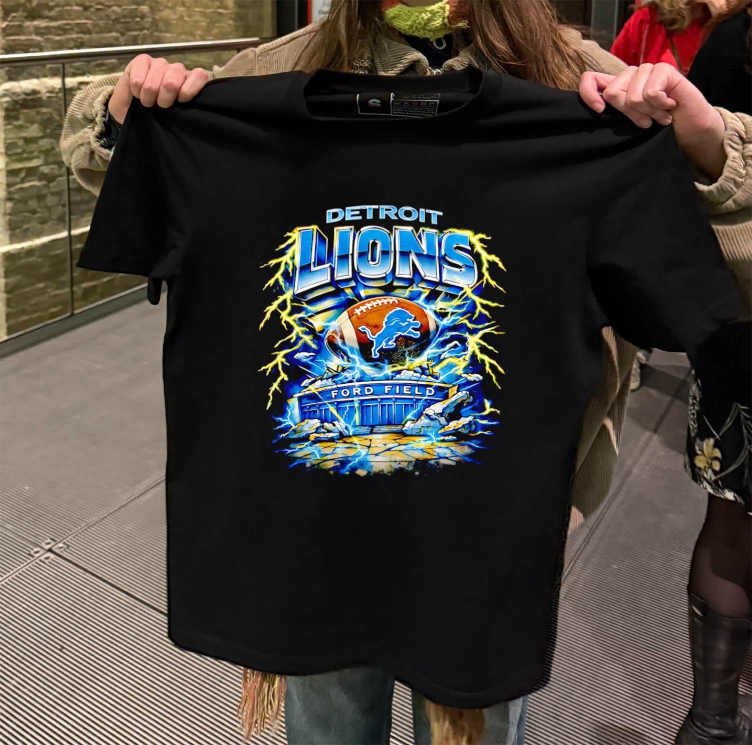 Detroit Lions Ford Field Stadium Lightning Football Graphic shirt