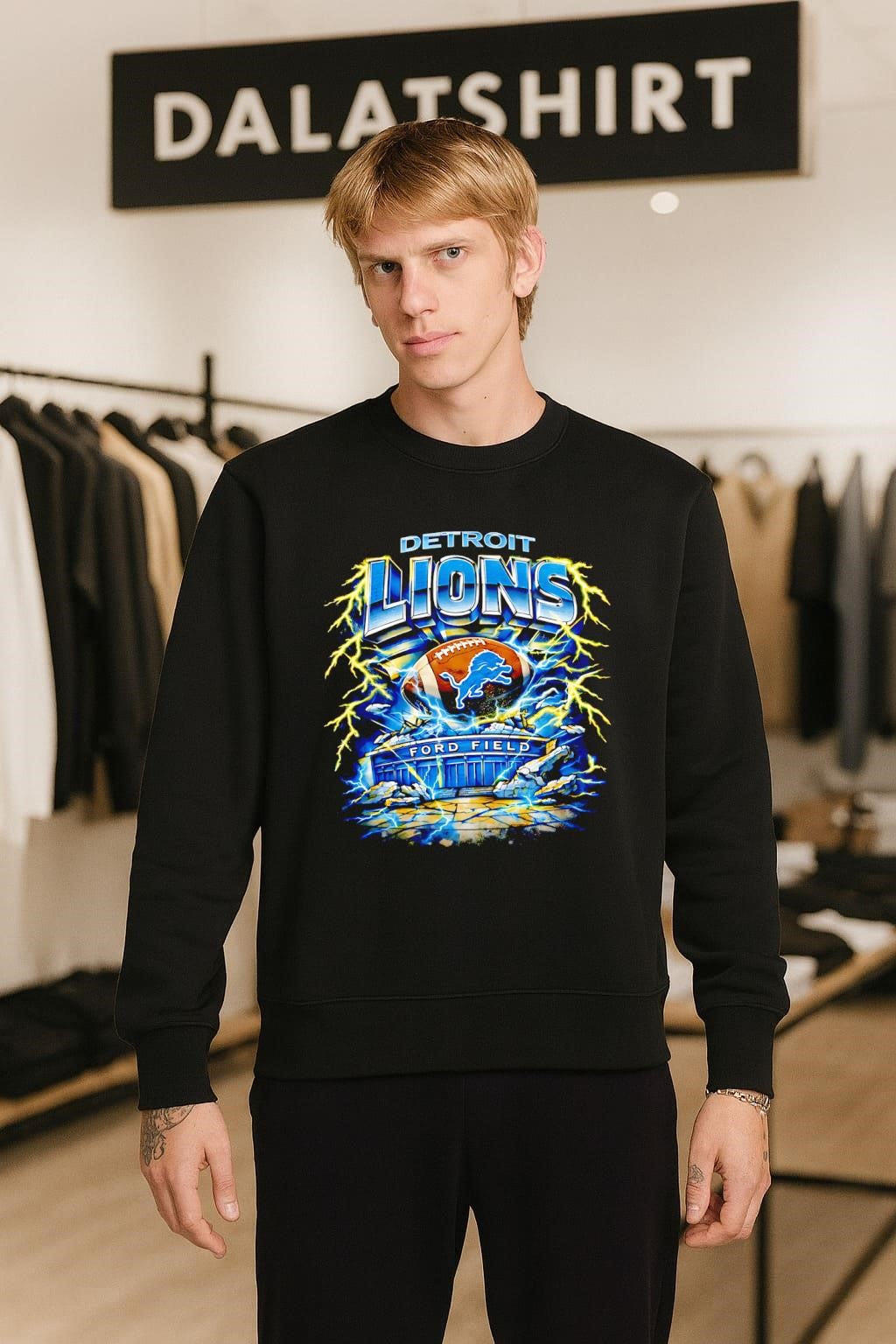 Detroit Lions Ford Field Stadium Lightning Football Graphic shirt