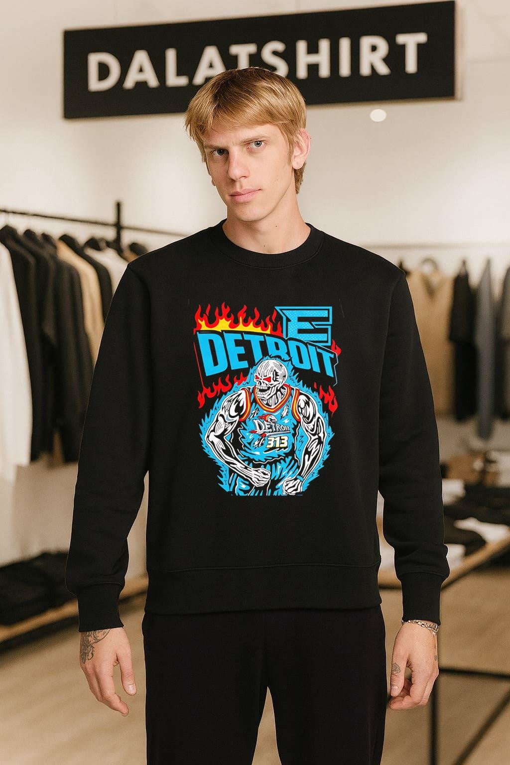 Detroit Pistons 313 Basketball Skeleton Muscles Flame shirt