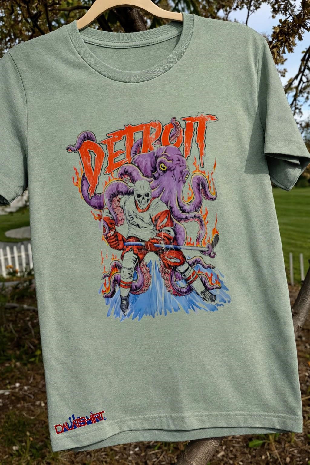 Detroit Red Wings Hockey Player Octopus Skeleton Mask Fire shirt
