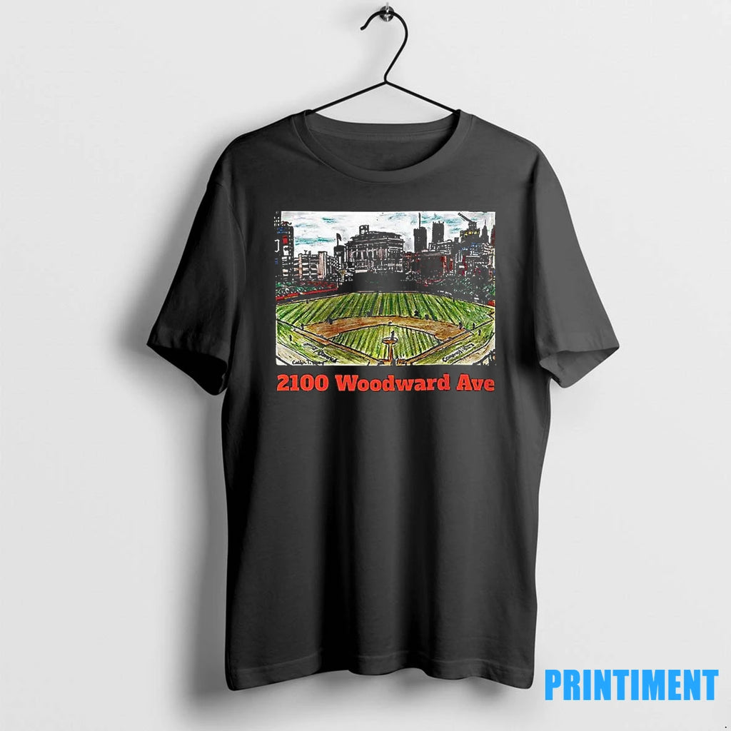 Detroit Tigers 2100 Woodward Ave Comerica Park Sketch Tshirts Sweater