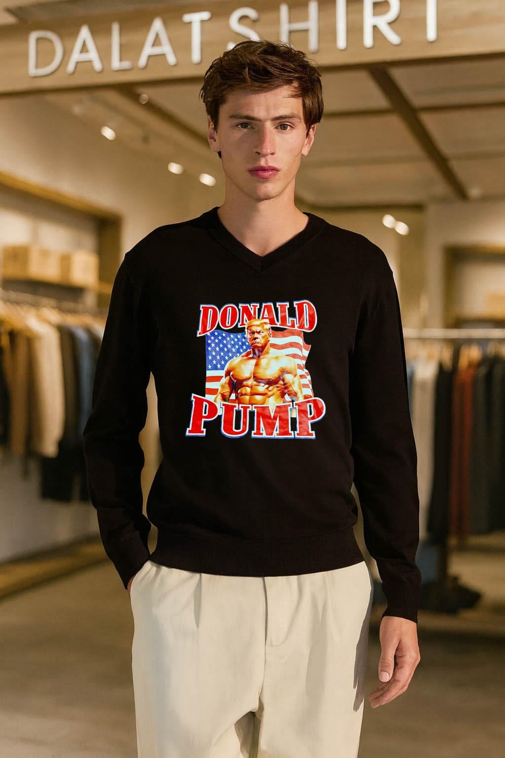 Donald Pump Muscular Donald Trump American Flag Graphic shirt