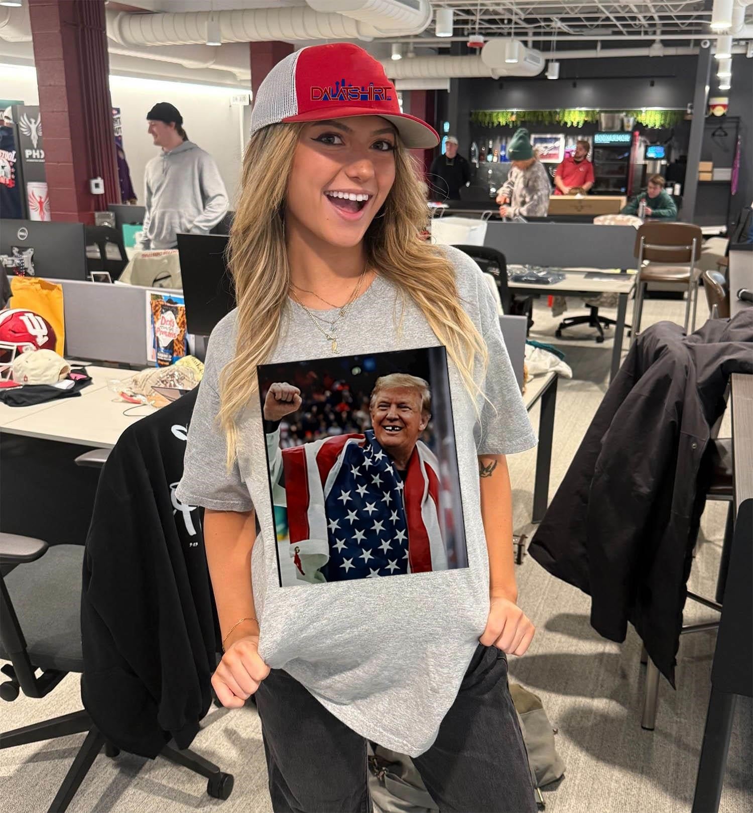 Donald Trump American Flag Fist Up Hockey Player teeth shirt