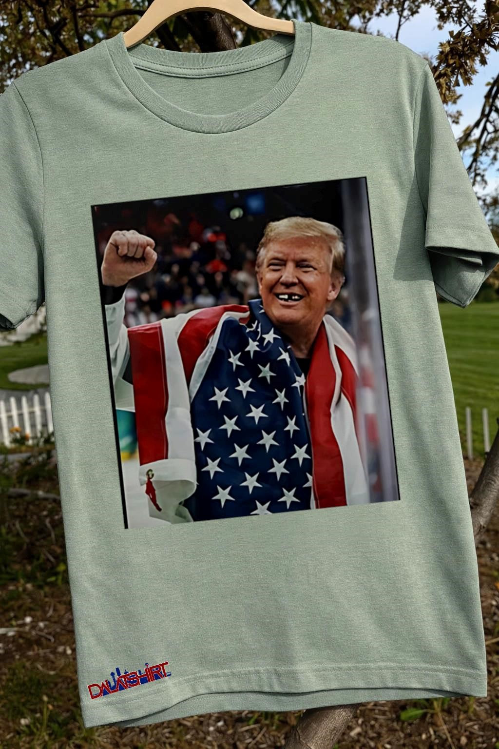 Donald Trump American Flag Fist Up Hockey Player teeth shirt