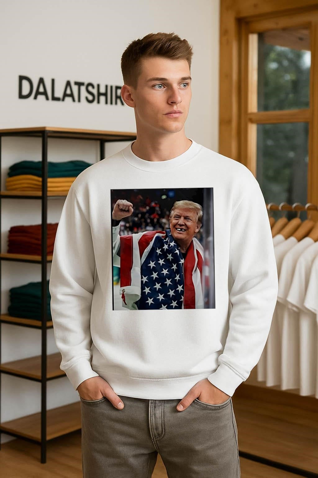 Donald Trump American Flag Fist Up Hockey Player teeth shirt