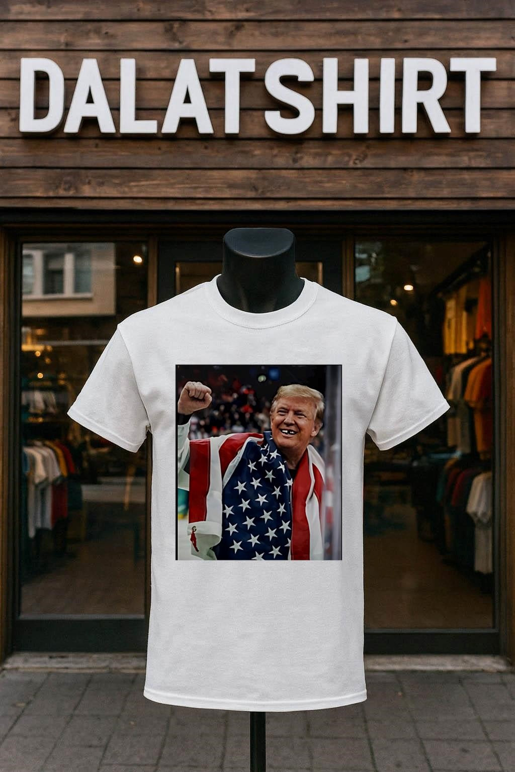 Donald Trump American Flag Fist Up Hockey Player teeth shirt