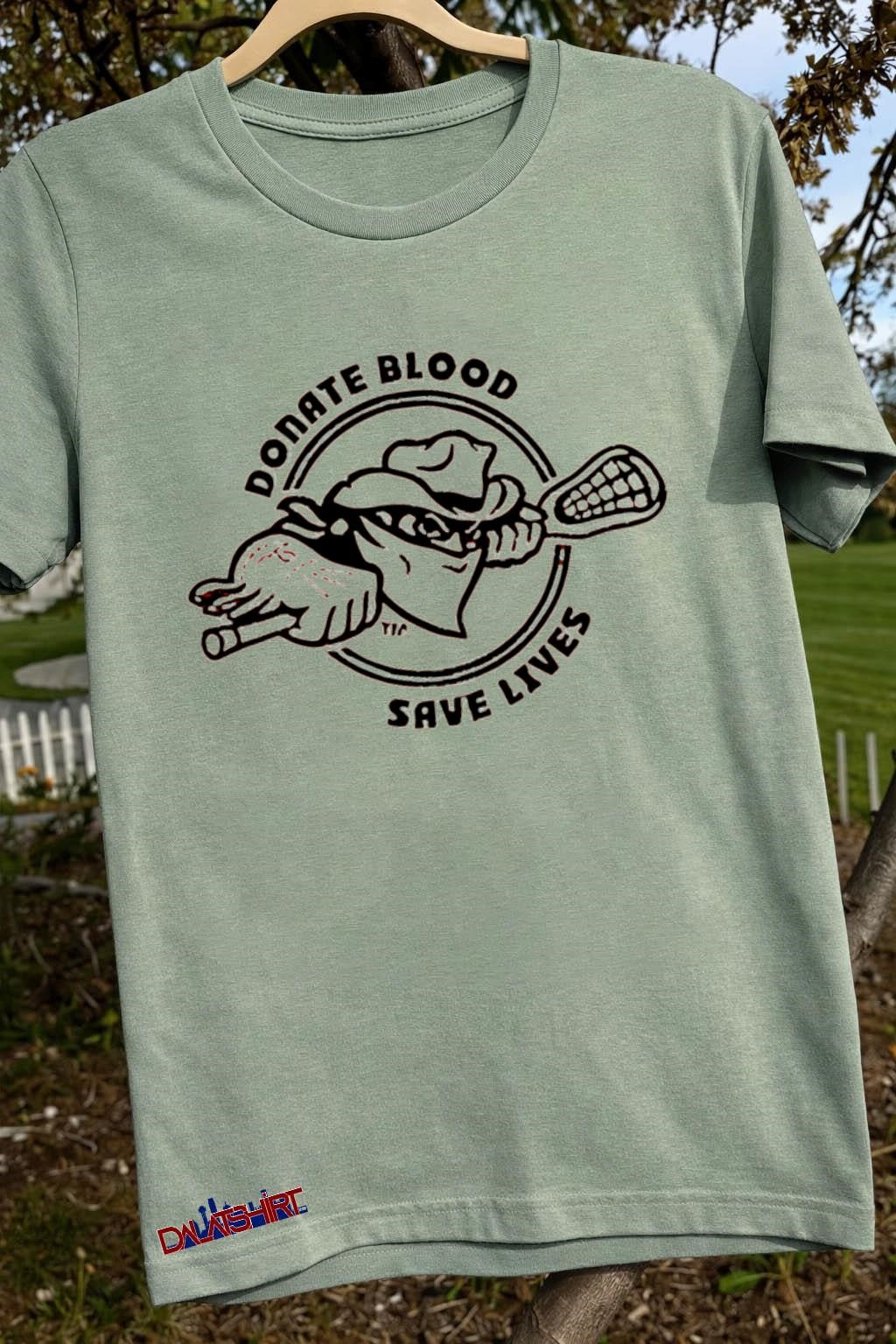 Donate Blood Save Lives Cowboy Masked Character Holding Lacrosse Stick shirt