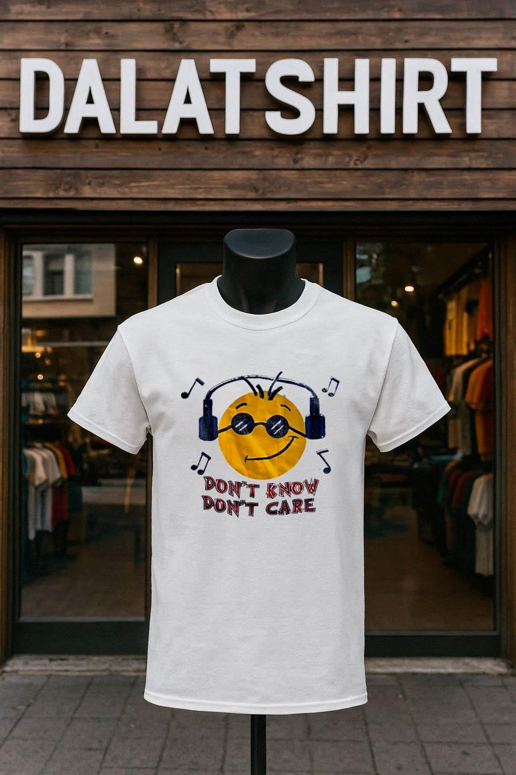 Don’t Know Don’t Care Smiley Face Music Headphones shirt