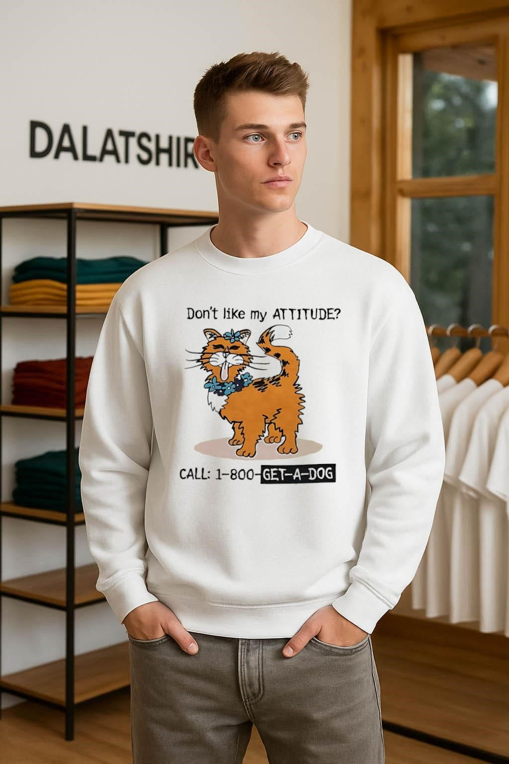 Don’t Like My Attitude Call 1-800-Get-A-Dog Funny Cat shirt