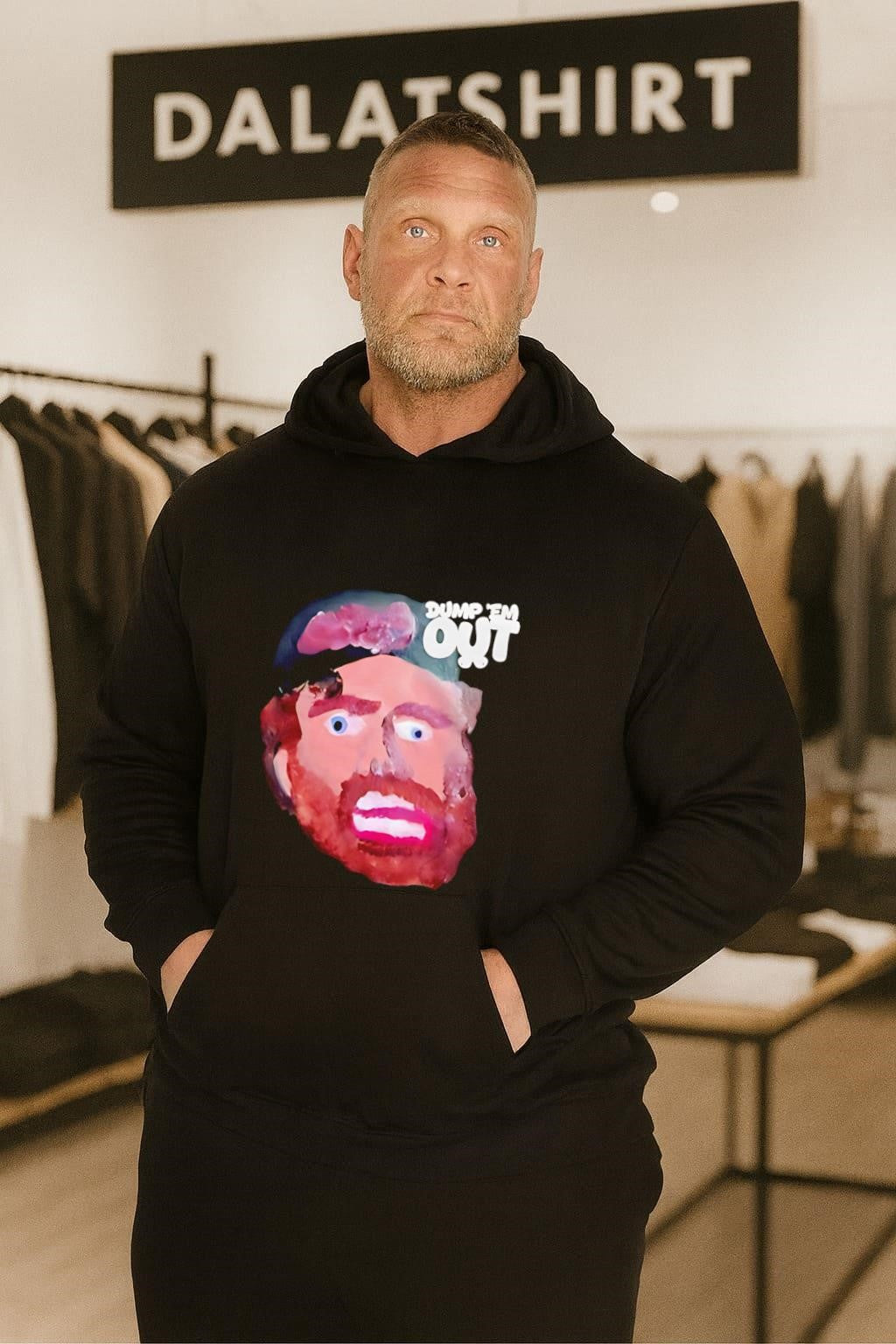 Dump ‘Em Out Cartoon Bearded Man Face Graphic shirt