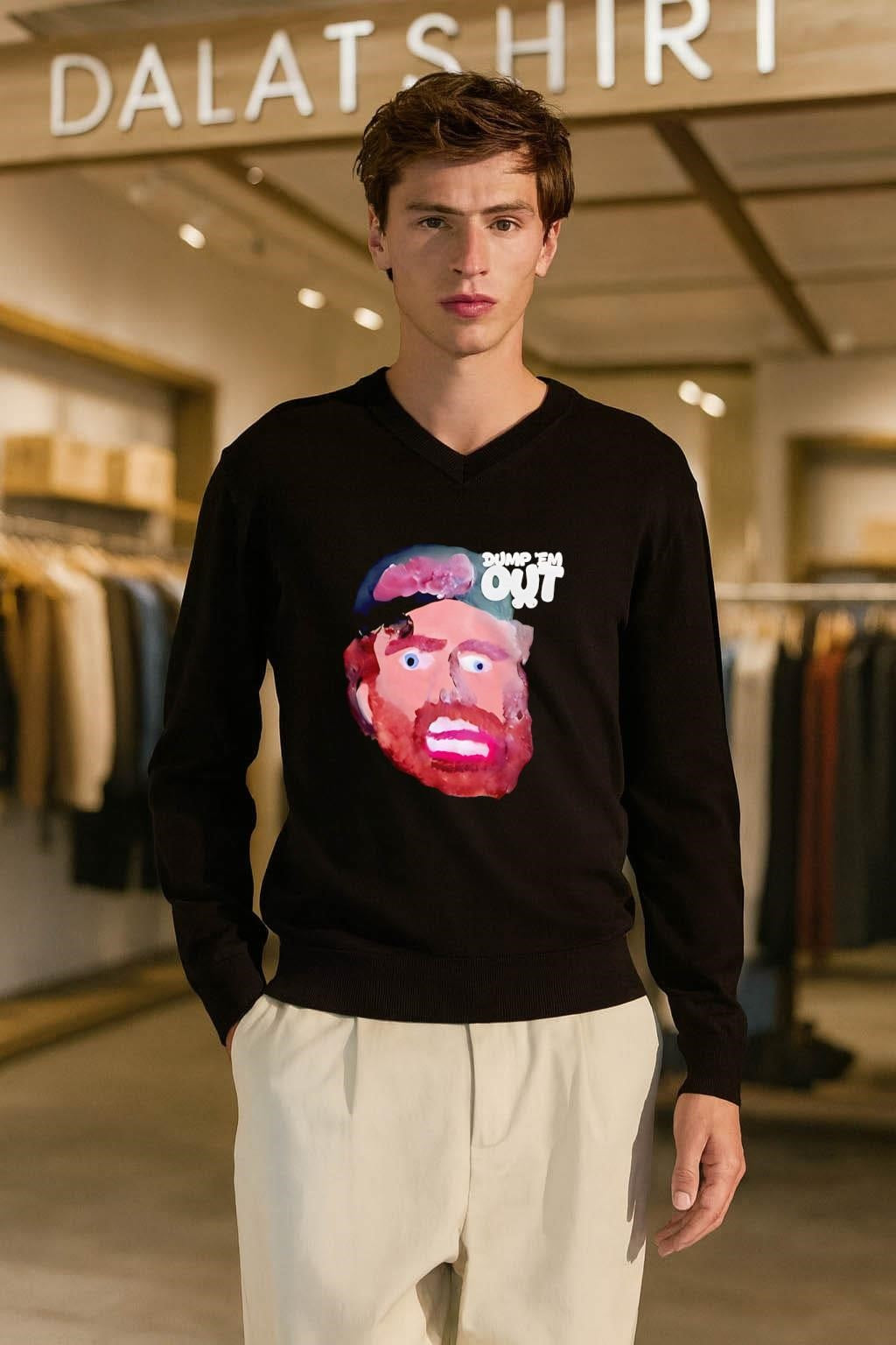 Dump ‘Em Out Cartoon Bearded Man Face Graphic shirt