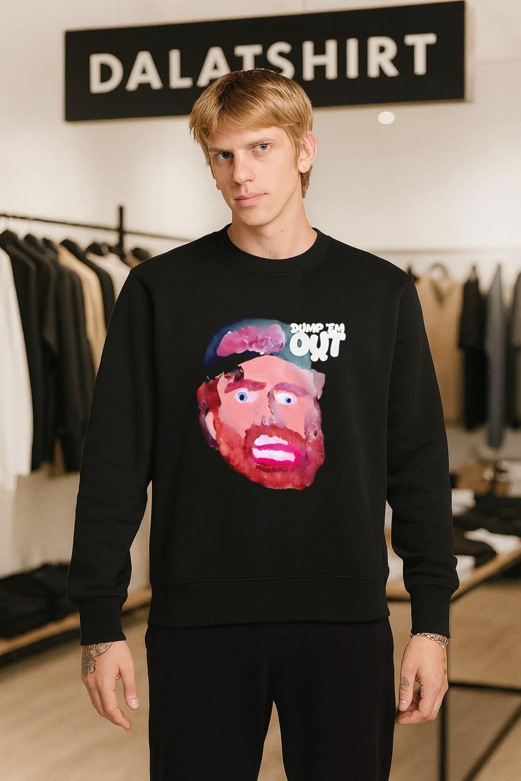 Dump ‘Em Out Cartoon Bearded Man Face Graphic shirt