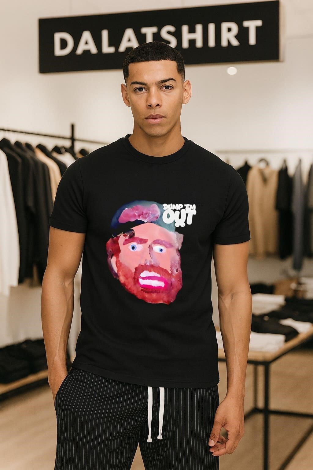 Dump ‘Em Out Cartoon Bearded Man Face Graphic shirt