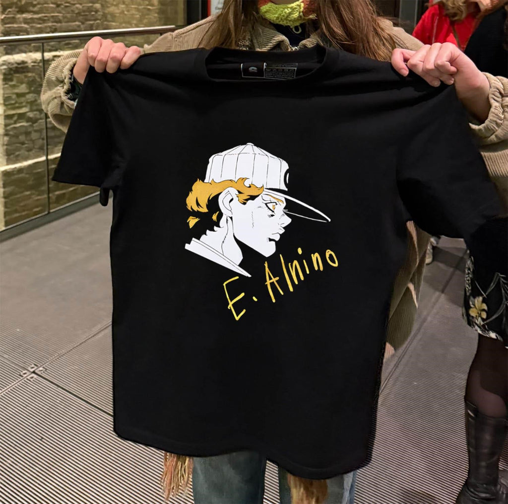 E. Alnino Emporio Alnino Boy Character Profile Gold Glitter Baseball shirt