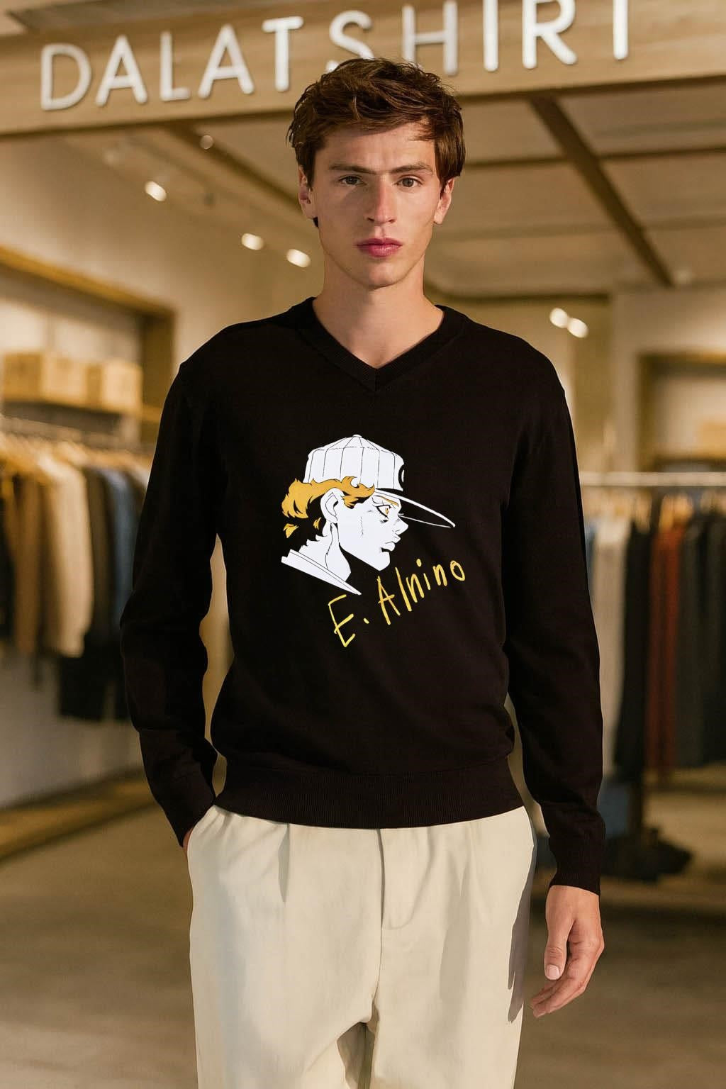 E. Alnino Emporio Alnino Boy Character Profile Gold Glitter Baseball shirt