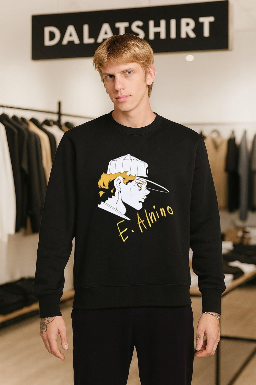 E. Alnino Emporio Alnino Boy Character Profile Gold Glitter Baseball shirt