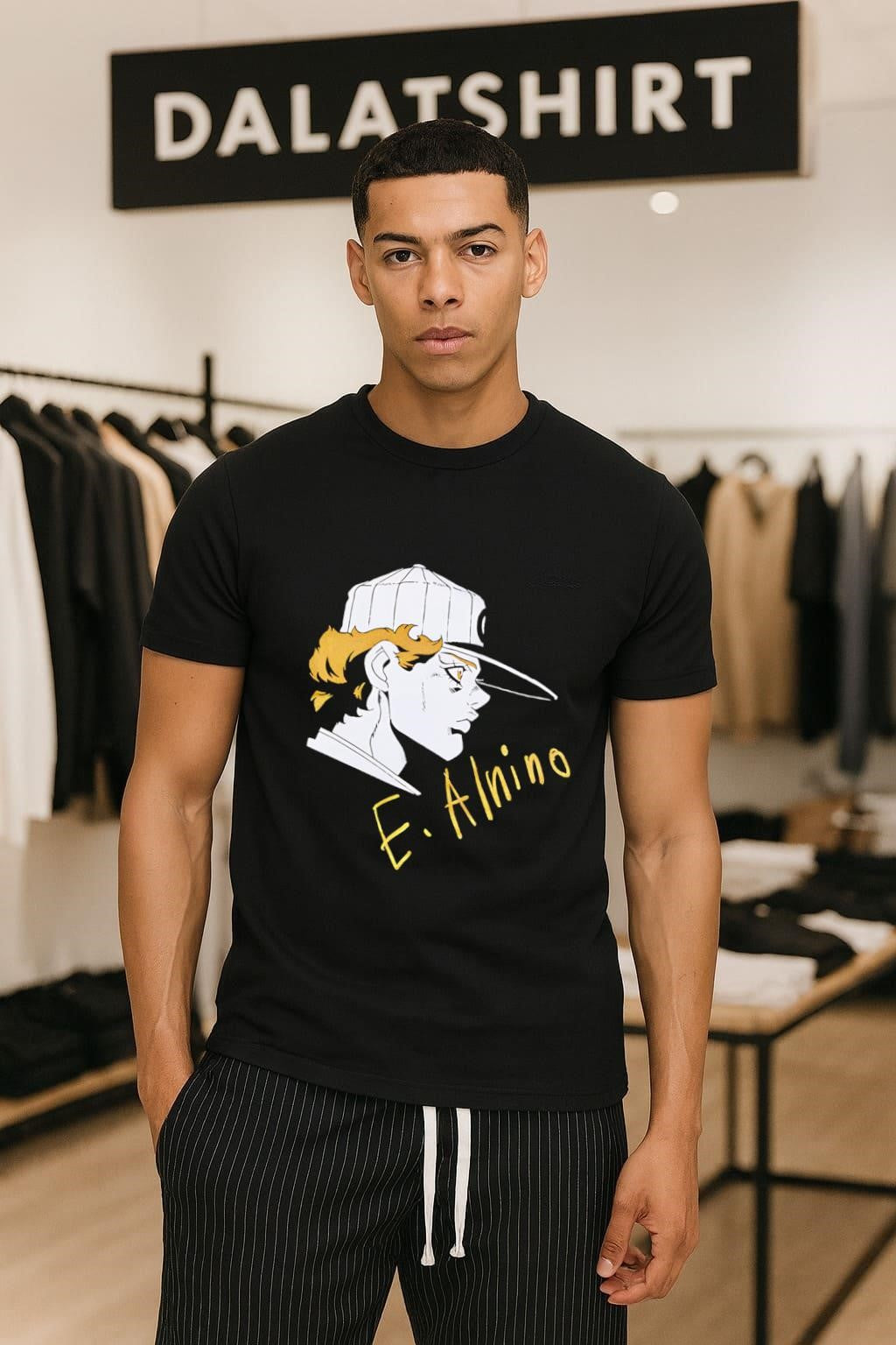 E. Alnino Emporio Alnino Boy Character Profile Gold Glitter Baseball shirt