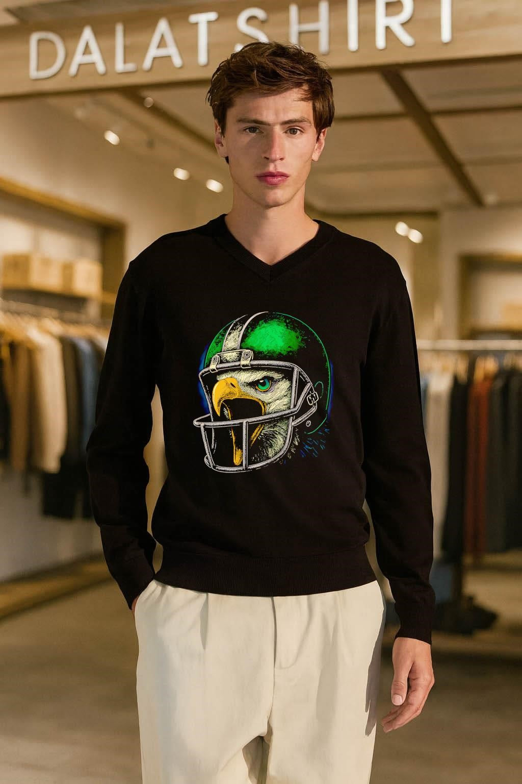 Eagle Head Wearing Green Philadelphia Football Helmet Graphic shirt